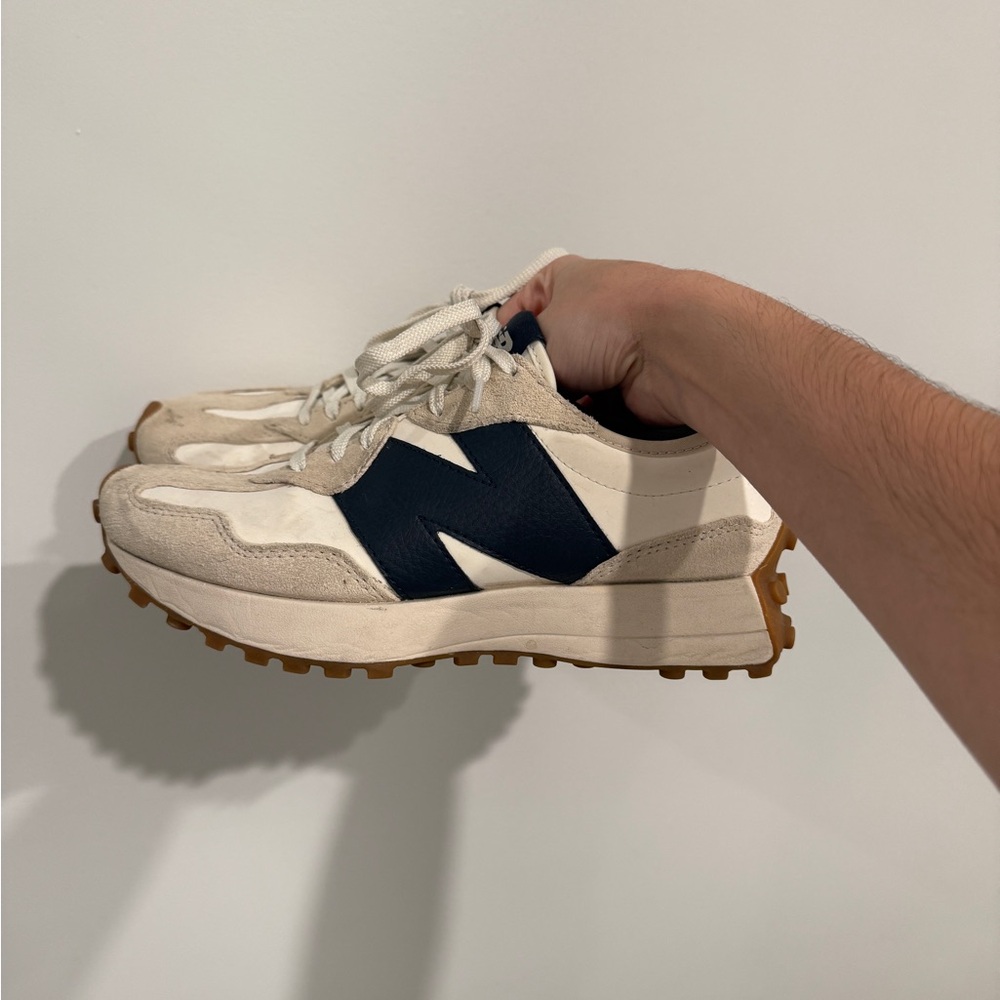 New Balance Women’s 327 White and Navy Athletic Shoes